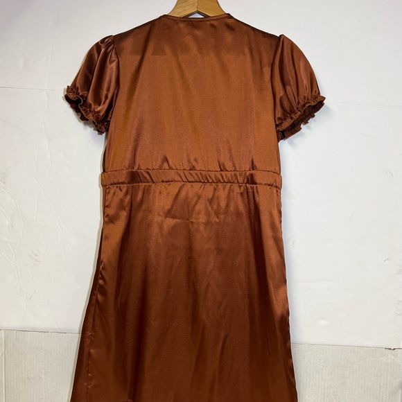 25Singles Brown Satin Ruffle Front Dress SZ S - Picture 5 of 10